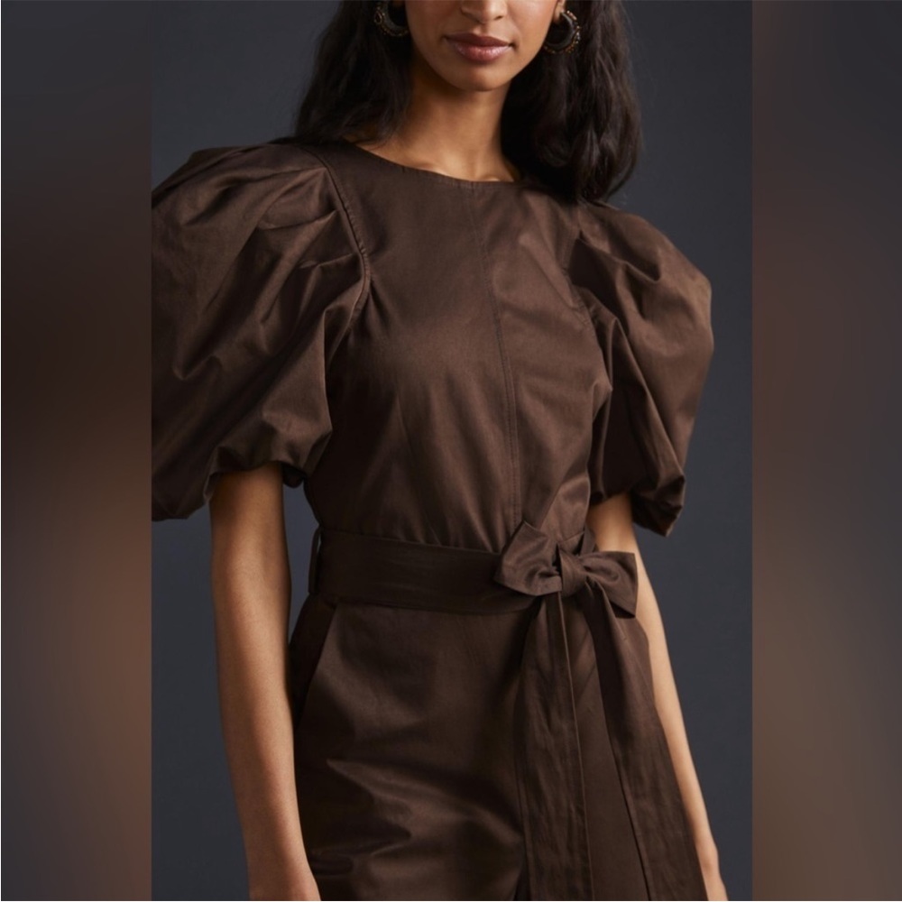 En Saison Puff Sleeve Open Back Jumpsuit / Brown /‎ SZ XS - Picture 2 of 12